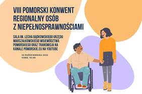 Pokaż zdjęcie: Grafika przedstawia rysunek mężczyzny na wózku trzymającego za rękę stojąco obok kobietę. Z boku napis zawierający tyuł wydarzenia, miejsce i termin.