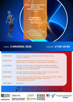 plakat informacyjny dotyczący agendy w dniu 3.12.2020, czas trwania od 17-18.50