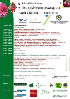Pokaż zdjęcie: Plakat promujący konferencję w Poznaniu pn. „Hortiterapia jako element wspomagający leczenie tradycyjne”