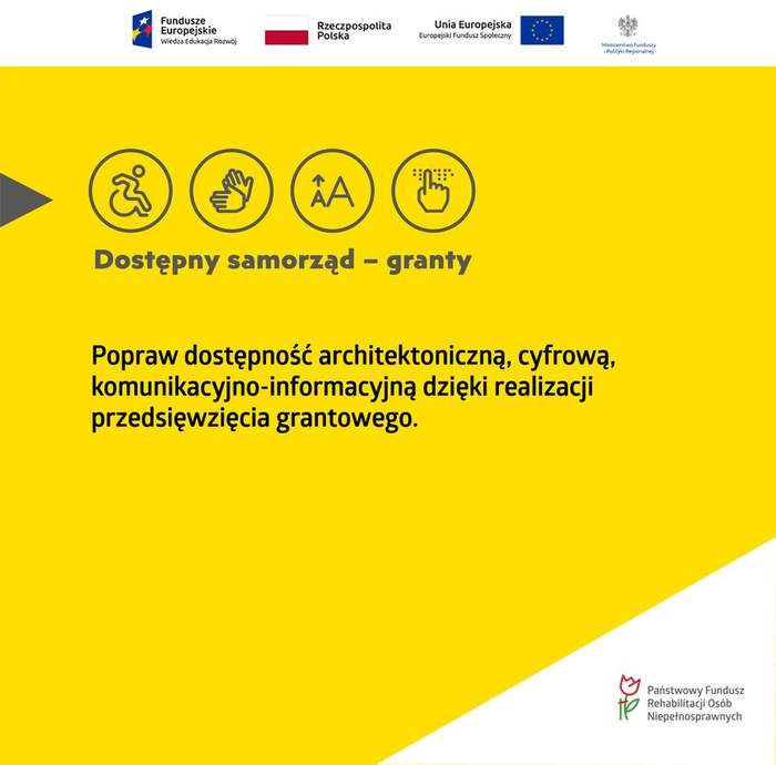 Pokaż zdjęcie: Grafika w kolorze żółtym promująca projekt "Dostępny samorząd-granty"