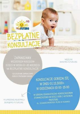 Pokaż zdjęcie: Plakat promujący bezpłatne konsultacje nt. wczesnego wykrywania autyzmu