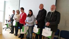 Pokaż zdjęcie: Prelegenci panelu dyskusyjnego dotyczącego sportu osób niepełnosprawnych (od lewej: Halina Andrzejak, Beata Stachura, Krzysztof Jendras, Natalia Brzykcy, Sławomir Szymanowski, prof. dr hab. Stanisław Kowalik)