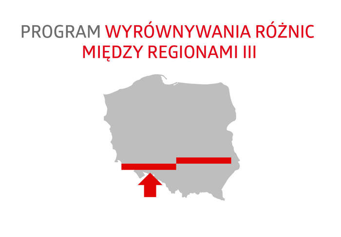 Pokaż zdjęcie: Baner programu - kontur Polski, na nim dwie grube linie, pierwsza położona niżej względem następnej 