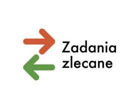 Logo - czarny napis zadania zlecone na białym tle. Obok napisu dwie strzałki w kolorach zielonym i czerwonym.