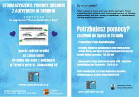 Plakat z okazji świadomosci autyzmu, zachęcający do kiermaszu oraz do kontaktu z placówką w Toruniu