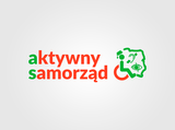 Czerwony napis aktywny samorząd w centrum, zielony sumbolosoby na wósku z zarysem Polski po prawej.