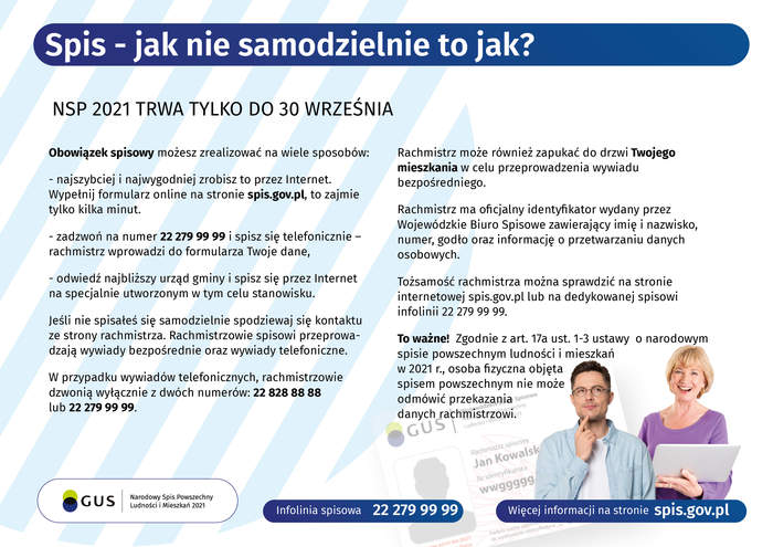 Grafika GUS informująca o szczegółach dotyczących Spisu