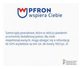 Pokaż zdjęcie: Grafika promująca Moduł IV programu pn. „Pomoc osobom niepełnosprawnym poszkodowanym w wyniku żywiołu lub sytuacji kryzysowych wywołanych chorobami zakaźnymi”