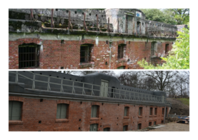 Pokaż zdjęcie: Zdjęcia Fortu Sidzina. Kolaż zdjęć porównanie Fortu przed i po remoncie