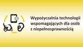 Grafika w kolorze żółtym z czarnymi napisami dotyczącymi Wypożyczalni oraz logo Wypożyczalni