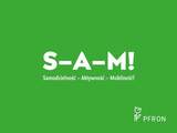 Biały napis S-A-M! na zielonym tle