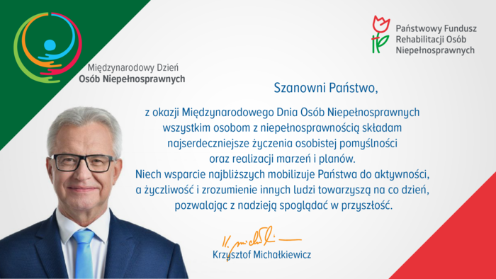 Pokaż zdjęcie: Życzenia pezesa PFRON dla osób niepełnosprawnych