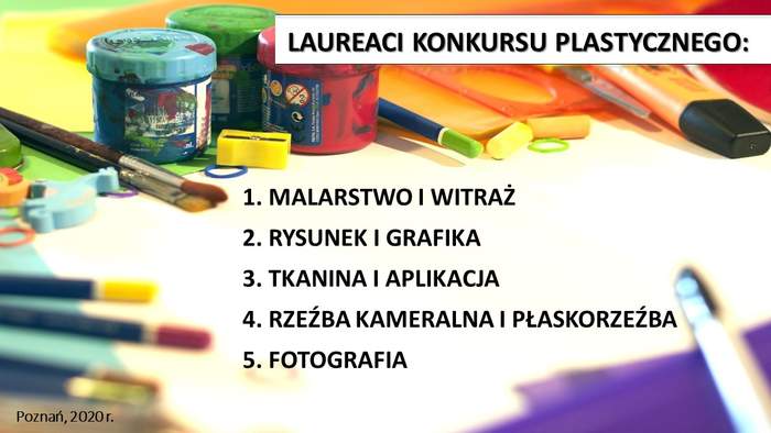 Pokaż zdjęcie: Grafika prezentująca kategorie prac obowiązujące w ramach XVIII edycji konkursu plastycznego „Sztuka Osób Niepełnosprawnych”