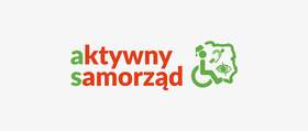 Zdjęcie jest grafiką programu. Po lewej stronie napisana jest nazwa programu: aktywny samorząd. Po prawej stronie są grafiki: kontury Polski, osoby na wózku inwalidzkim, niepełnosprawności słuchu i wzroku. 