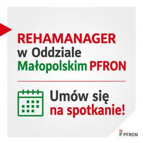 Grafika z informacją: Rehamanager w Oddziale Małopolskim PFRON, umów się na spotkanie!