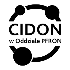 piktogram czarnego logo, napis CIDON w Oddziale PFRON wpisany w koło z trzema mniejszymi kółkami
