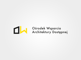 Logotyp z napisem Ośrodek Wsparcia Architektury Dostepnej, z lewej strony napisu znajdują się stylizowane kanciasto litery OW